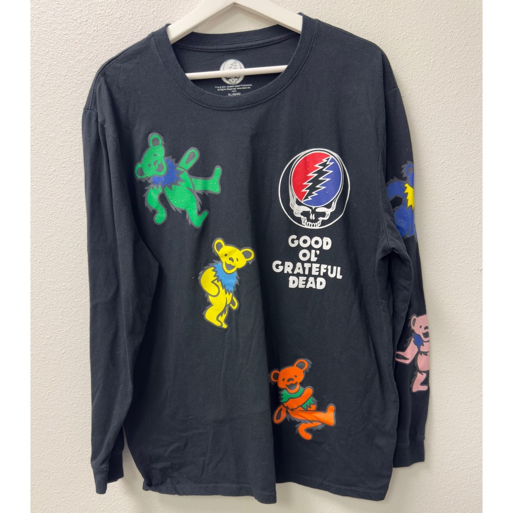 Grateful Dead Long Sleeve Shirt Mens XL Black Dancing Bears Steal Face 70's look